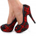 Hot Pink/Red Checkered Buttons Platform Stiletto Party Pumps