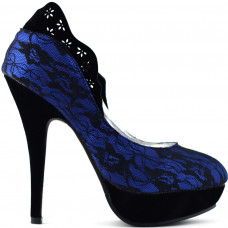 Ladies Black Lace Floral Print EVE Platform Stiletto Shoes