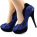 Ladies Black Lace Floral Print EVE Platform Stiletto Shoes