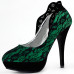 Ladies Black Lace Floral Print EVE Platform Stiletto Shoes