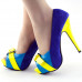 Hot Three Tone Peeptoe Buckle Platform High Heel Party Pumps