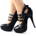 Ladies Fab Black 3 Buckles Cut-out Platform EVE Stilletto Heels