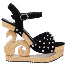 Gothic Punk Spike Wooden Look Wedge Platform Club Clogs Sandals