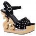 Gothic Punk Spike Wooden Look Wedge Platform Club Clogs Sandals