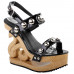 Sexy Metal Ball Strappy Slingback Wooden Look Wedges Platform Clogs Sandal Black