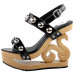 Sexy Metal Ball Strappy Slingback Wooden Look Wedges Platform Clogs Sandal Black