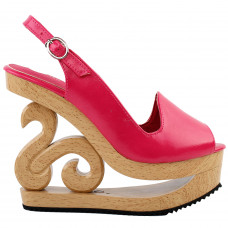 Hot Pink Curve Buckle Slingback Open Toe Stud Wooden Wedge Platform Clogs Sandal