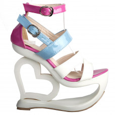 Sexy White Pink Blue Strappy Heart Heel Wedge Wedding Sandals