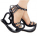 Punk Black Spikes Strappy Heart Heel Wedge Evening Sandals