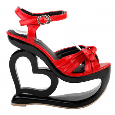 Sexy Black Red Criss Cross Heart Heel Wedge Platform Sandals