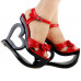 Sexy Black Red Criss Cross Heart Heel Wedge Platform Sandals