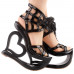 SHOW STORY Punk Black Spider Web Lace-Up Heart Heel Wedge Platform Club Sandals