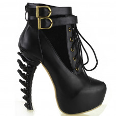 Show Story Lace Up Buckle High-top Bone High Heel Platform Ankle Boots,LF40601 