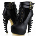 Show Story Lace Up Buckle High-top Bone High Heel Platform Ankle Boots,LF40601 