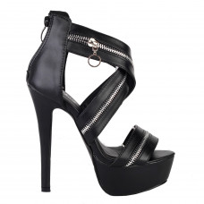 Show Story Punk Black X-Strap Zip Gothic Platform Stiletto Heel Sandals,LF80101