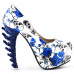 Show Story Ladies Skull Rose Print Platform Bone Heel Party Club Pumps,LF80610