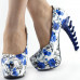 Show Story Ladies Skull Rose Print Platform Bone Heel Party Club Pumps,LF80610