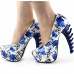 Show Story Ladies Skull Rose Print Platform Bone Heel Party Club Pumps,LF80610