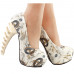 Show Story Ladies Skull Rose Print Platform Bone Heel Party Club Pumps,LF80610