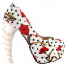 Show Story Ladies Skull Rose Print Platform Bone Heel Party Club Pumps,LF80610