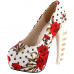 Show Story Ladies Skull Rose Print Platform Bone Heel Party Club Pumps,LF80610