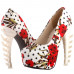 Show Story Ladies Skull Rose Print Platform Bone Heel Party Club Pumps,LF80610