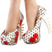 Show Story Ladies Skull Rose Print Platform Bone Heel Party Club Pumps,LF80610