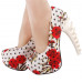 Show Story Ladies Skull Rose Print Platform Bone Heel Party Club Pumps,LF80610