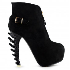 Show Story Trendy Buckle Zip High-top Bone Heel Platform Ankle Boots,LF80620