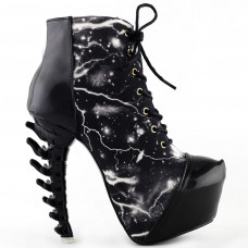 Show Story Thunder Lightning Print Lace-Up High-top Bone Heel Ankle Boot,LF80621