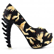 Show Story Ladies Hand Print Peeptoe Platform Bone Heel Party Club Pumps,LF80623