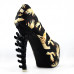 Show Story Ladies Hand Print Peeptoe Platform Bone Heel Party Club Pumps,LF80623