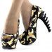Show Story Ladies Hand Print Peeptoe Platform Bone Heel Party Club Pumps,LF80623