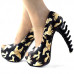 Show Story Ladies Hand Print Peeptoe Platform Bone Heel Party Club Pumps,LF80623