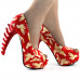 Show Story Ladies Hand Print Peeptoe Platform Bone Heel Party Club Pumps,LF80623