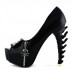 SHOW STORY Womens Skull Zipper Peeptoe Platform Bone Heel Club Pumps,LF80624