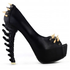 Show Story Womens Punk Spike Peeptoe Platform Bone Heel Club Pumps,LF80627