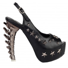 Show Story Black Peeptoe Star Stud Sling Back Platform Bone Heel Pumps,LF80633