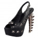 Show Story Black Peeptoe Star Stud Sling Back Platform Bone Heel Pumps,LF80633