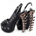 Show Story Black Peeptoe Star Stud Sling Back Platform Bone Heel Pumps,LF80633