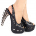 Show Story Black Peeptoe Star Stud Sling Back Platform Bone Heel Pumps,LF80633