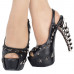 Show Story Black Peeptoe Star Stud Sling Back Platform Bone Heel Pumps,LF80633