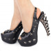 Show Story Black Peeptoe Star Stud Sling Back Platform Bone Heel Pumps,LF80633