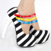 Show Story Black White Stripe 3 Strap Platform Bone Heel Mary Jane Pumps,LF80636