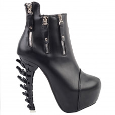 Show Story Punk Black Zipper High-top Platform Bone Heel Ankle Boot Bootie,LF80641