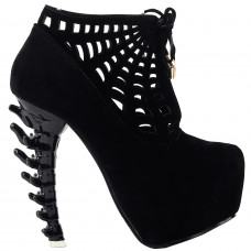 Show Story Punk Black/Grey Spider Web Lace-Up Platform Bone Heel Ankle Boot Bootie,LF80643