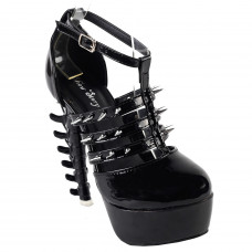 Show Story Punk Black T Strappy Spike Platform Bone Heel Club Sandals,LF80644 