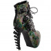 Show Story Punk Black Snake Print Lace Up Buckle Bone Heels Platform Ankle Boots,LF80648