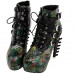 Show Story Punk Black Snake Print Lace Up Buckle Bone Heels Platform Ankle Boots,LF80648