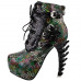 Show Story Punk Black Snake Print Lace Up Buckle Bone Heels Platform Ankle Boots,LF80648